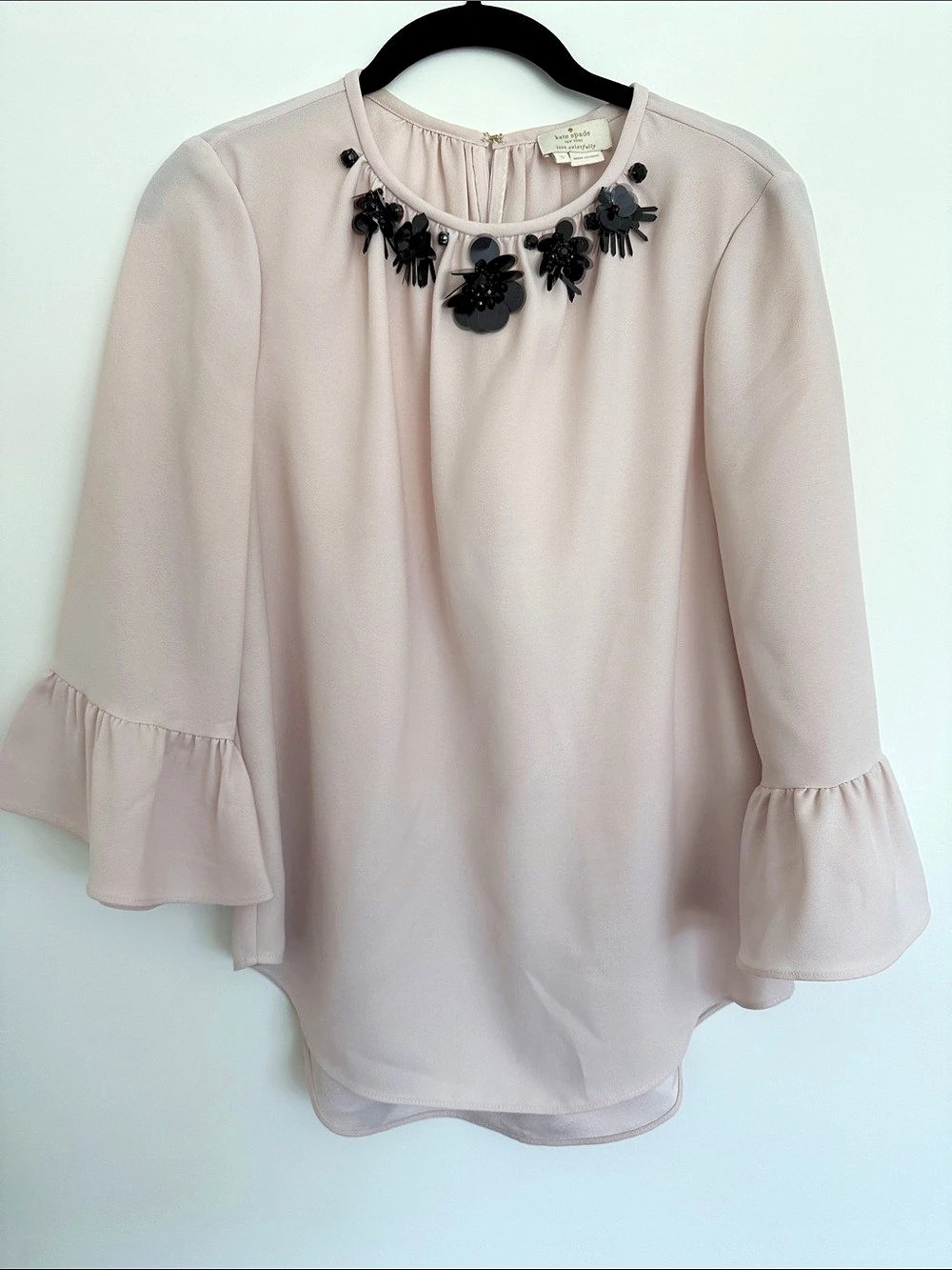 kate spade new york Ruffle Sleeve Embellished Blouse in Pink Size Small Like New